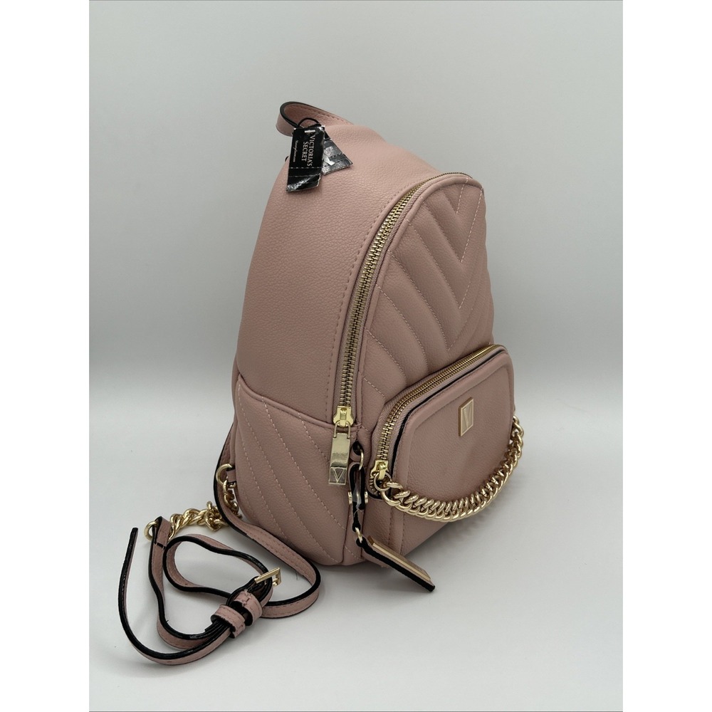 Victoria's Secret Pink Quilted V-Monogram Mini City Backpack Gold Chain Bag NWT - Picture 2 of 8